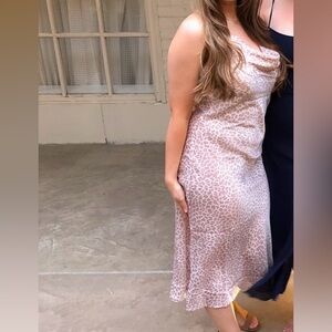 Love Stitch Satin Leopard Print Midi Dress Size M